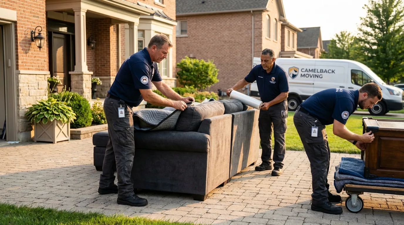 Large estate moving crew wrapping furniture in Carmel, IN